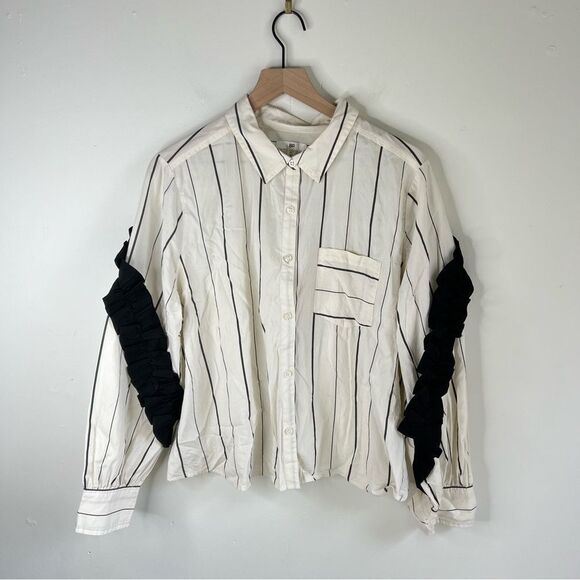 BP White and Black Striped Shirt with Ruffle Sleeves size XL - Picture 1 of 8